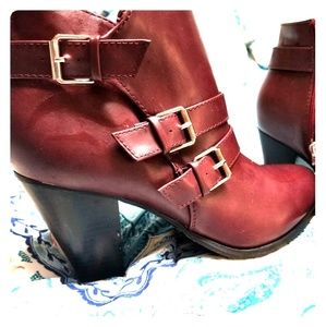 Red buckled booties